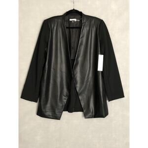 Calvin Klein Women's Size 10 Faux Leather Open Front Blazer Black NEW